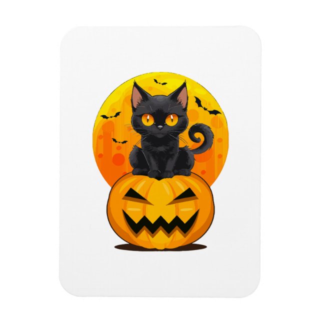 Black Cat Pumpkin Halloween Costume Magnet (Vertical)