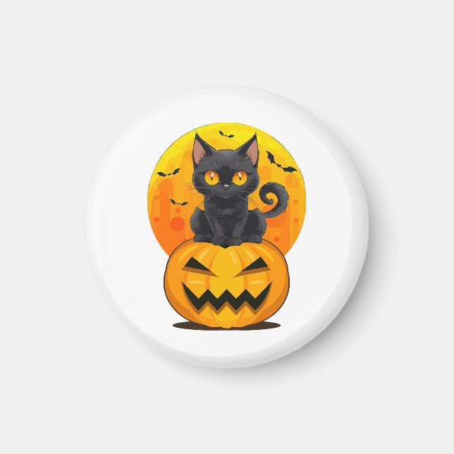 Black Cat Pumpkin Halloween Costume Magnet (Front)