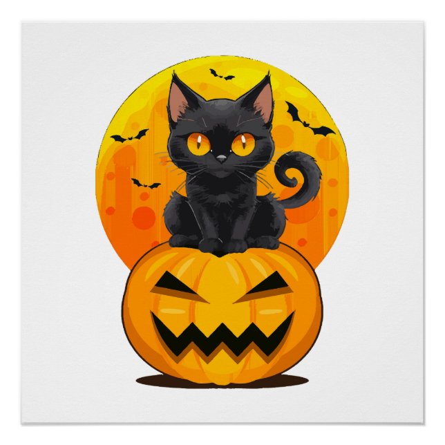Black Cat Pumpkin Halloween Costume Poster (Front)