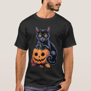 Black Cat Pumpkin Halloween Costume Retro Fall T-Shirt