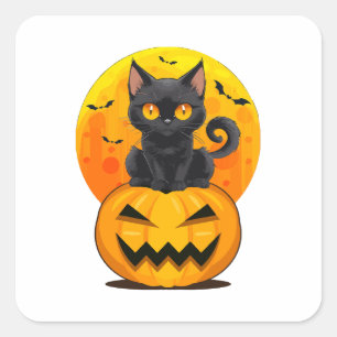 Black Cat Pumpkin Halloween Costume Square Sticker