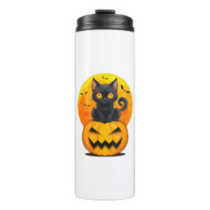 Black Cat Pumpkin Halloween Costume  Thermal Tumbler