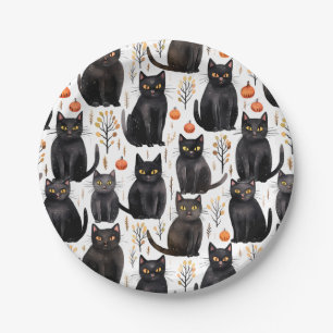 Black Cat Pumpkin Halloween Paper Plate