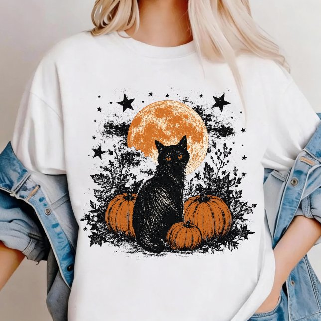 Black Cat Pumpkin Halloween T-Shirt (Creator Uploaded)