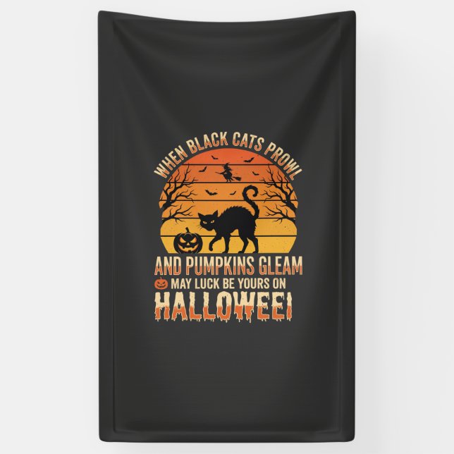 Black Cat Pumpkin Halloween Vector Design Banner (Vertical)