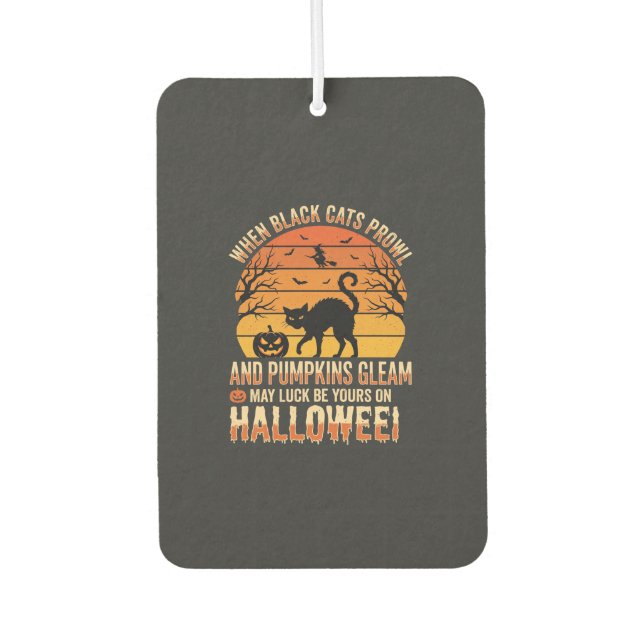 Black Cat Pumpkin Halloween Vector Design Car Air Freshener (Front)