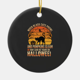 Black Cat Pumpkin Halloween Vector Design Ceramic Tree Decoration
