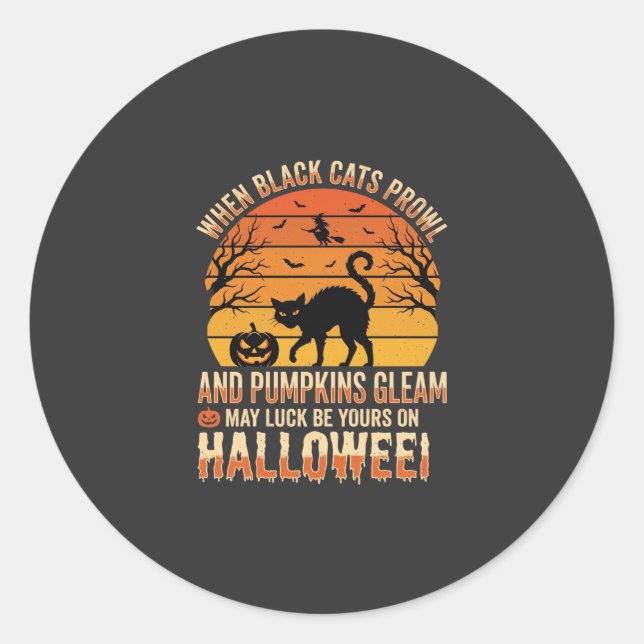 Black Cat Pumpkin Halloween Vector Design Classic Round Sticker (Front)