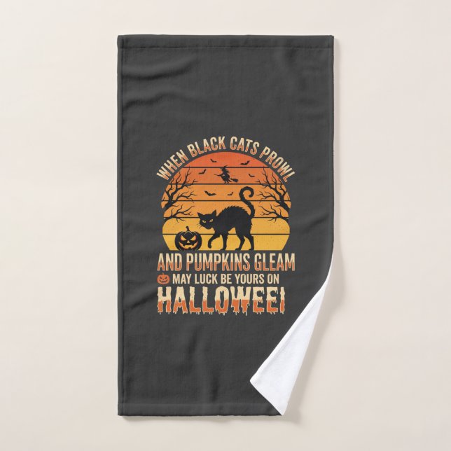 Black Cat Pumpkin Halloween Vector Design Hand Towel (Hand Towel)