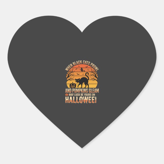 Black Cat Pumpkin Halloween Vector Design Heart Sticker (Front)