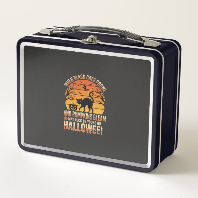 Black Cat Pumpkin Halloween Vector Design Metal Lunch Box (Front)