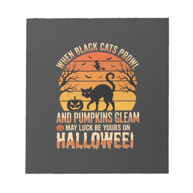 Black Cat Pumpkin Halloween Vector Design Notepad (Front)