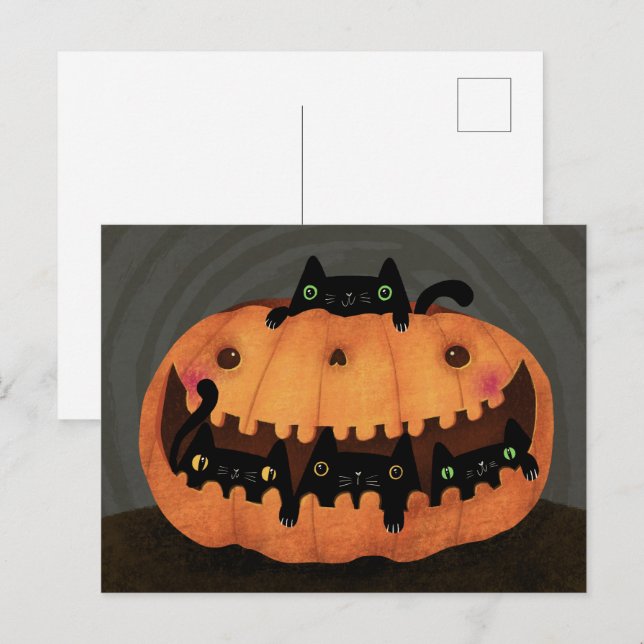 Black Cat Pumpkin Happy Halloween Holiday Post Postcard (Front/Back)