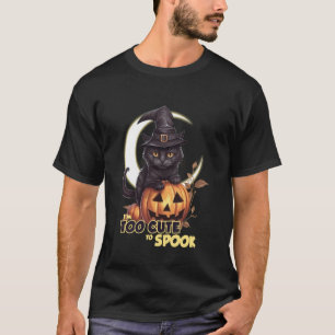 Black Cat Pumpkin I'm Too Cute To Spook Moon Hallo T-Shirt