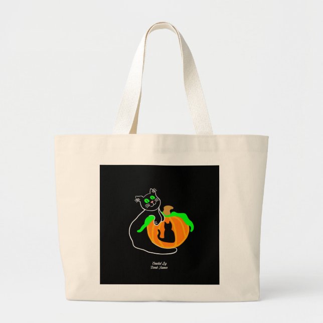 Black Cat Pumpkin Jumbo Tote Bag (Front)