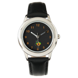 Black Cat Pumpkin Kid's Black Leather Strap Watch