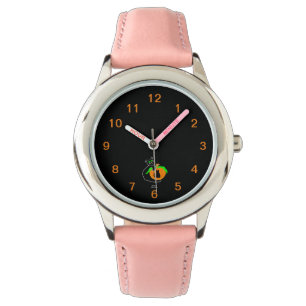 Black Cat Pumpkin Kid's Pink Leather Strap Watch