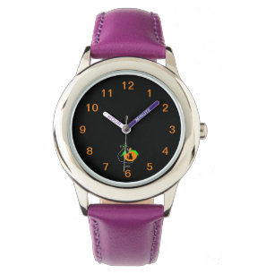Black Cat Pumpkin Kid's Purple Leather Strap Watch