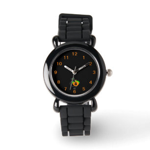 Black Cat Pumpkin Kid's Silver Glitter Strap Watch