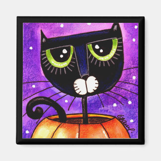 Black Cat & Pumpkin - Magnet