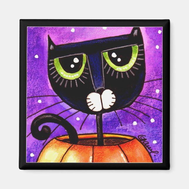 Black Cat & Pumpkin - Magnet (Front)