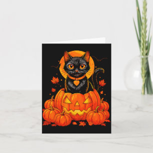 Black Cat Pumpkin Moon Halloween Autumn Fall Card
