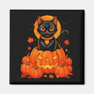 Black Cat Pumpkin Moon Halloween Autumn Fall Magnet