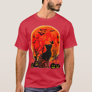Black Cat Pumpkin Moon Halloween Butterfly Costume T-Shirt