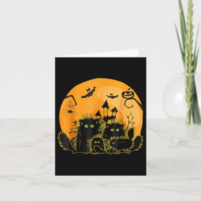 Black Cat Pumpkin Moon Halloween  Card (Front)