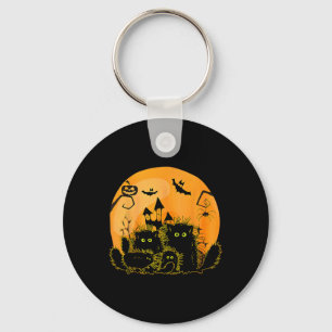 Black Cat Pumpkin Moon Halloween Costume Cat Lover Key Ring