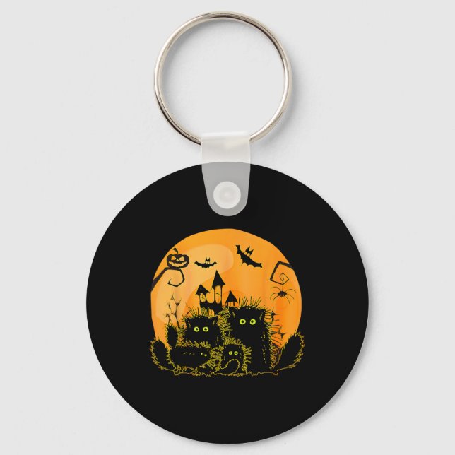 Black Cat Pumpkin Moon Halloween Costume Cat Lover Key Ring (Front)