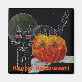 black cat pumpkin & moon magnet