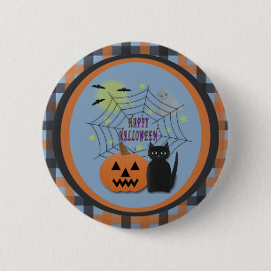 Black Cat & Pumpkin Not Scary Halloween 6 Cm Round Badge