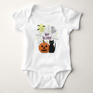 Black Cat & Pumpkin Not Scary Halloween Baby Bodysuit