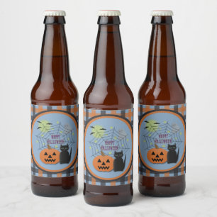 Black Cat & Pumpkin Not Scary Halloween Beer Bottle Label