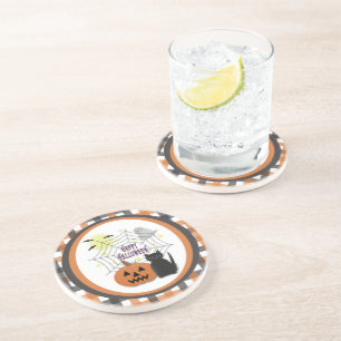 Black Cat & Pumpkin Not Scary Halloween Coaster