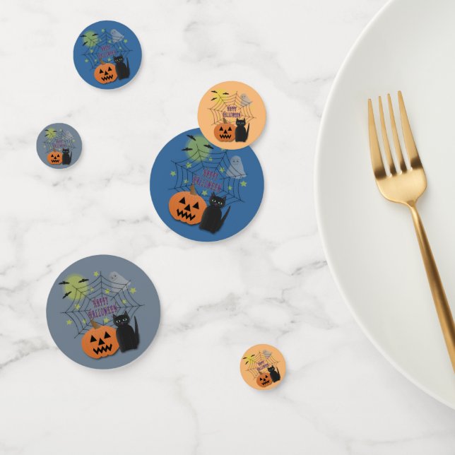 Black Cat & Pumpkin Not Scary Halloween Confetti (Group)