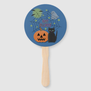 Black Cat & Pumpkin Not Scary Halloween Hand Fan
