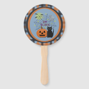 Black Cat & Pumpkin Not Scary Halloween Hand Fan