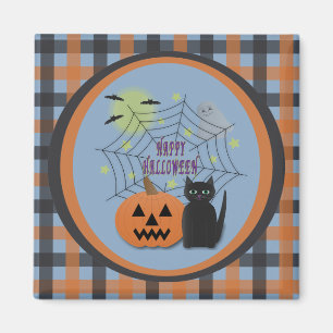 Black Cat & Pumpkin Not Scary Halloween Magnet