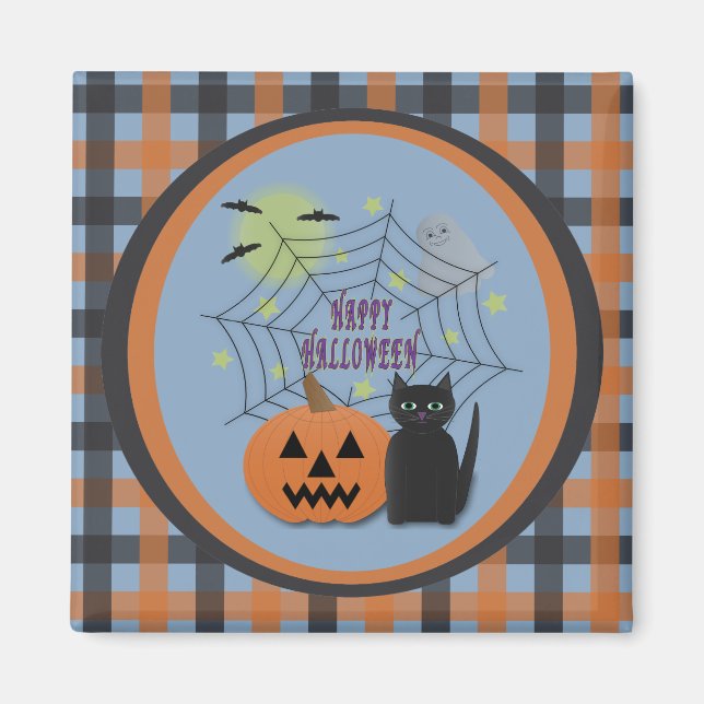 Black Cat & Pumpkin Not Scary Halloween Magnet (Front)