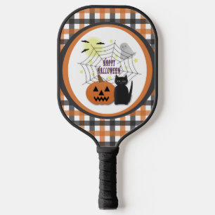Black Cat & Pumpkin Not Scary Halloween Pickleball Paddle