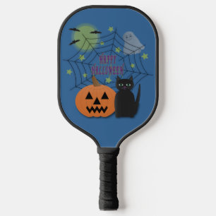 Black Cat & Pumpkin Not Scary Halloween Pickleball Paddle