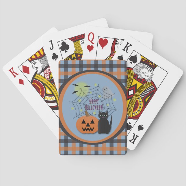 Black Cat & Pumpkin Not Scary Halloween Playing Cards (Back)