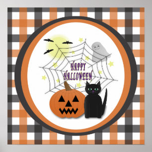 Black Cat & Pumpkin Not Scary Halloween Poster