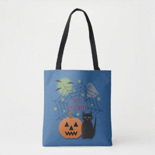 Black Cat & Pumpkin Not Scary Halloween Tote Bag
