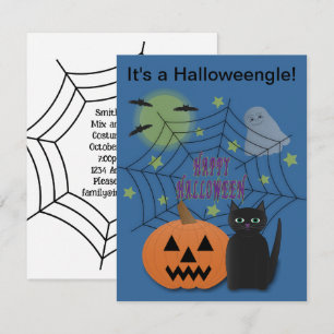 Black Cat & Pumpkin Not Scary Halloweengle Invitation