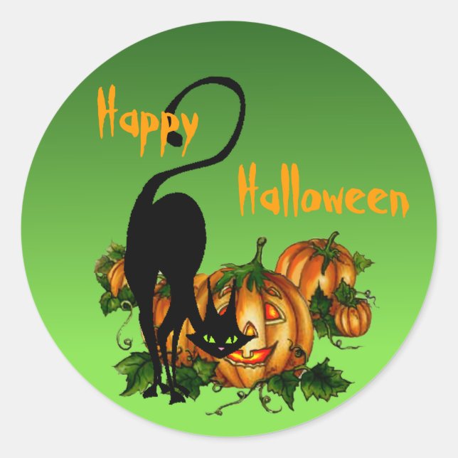 BLACK CAT PUMPKIN PATCH by SHARON SHARPE Classic Round Sticker (Front)
