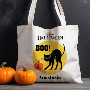 Black Cat Pumpkin Personalised Halloween Tote Bag