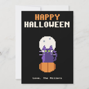 Black Cat Pumpkin Pixel Art Halloween Card